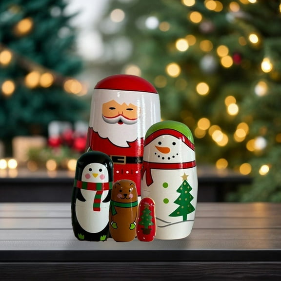 ufehgfjh up to 65% Off Wooden Russian 5 Layer Nesting Doll 5 Layer Christmas Snowman Nesting Doll Artificially Manufactured Crafts Home Decoration