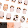 thumbnail image 4 of Short Halloween Press on Nails Short 24Pcs, Pumpkin Ghost French Tip Black Stitched Spooky Fake Nails Set, Reusable False Nails for Trick-or-Treat Daily Wear Women Girls, 4 of 7