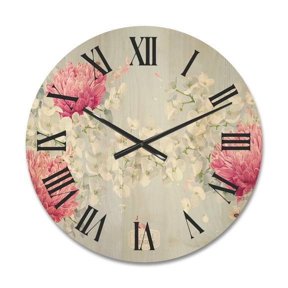Designart 'Apple Blossom and Chrysanthemums' Traditional Wood Wall Clock