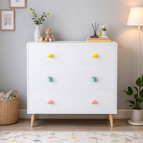 EDOEMSE Kids 3-Drawer Dresser, White Solid Wood & MDF Storage Cabinet for Toddler Child Bedroom Nursery & Closet with Anti-Tip Design, 28.94" H