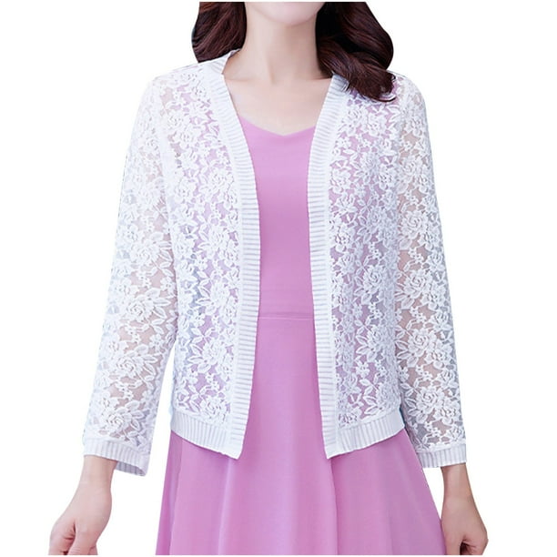 Chaqueta y abrigo informal de manga larga sin capucha para mujer, chaqueta informal de moda con encaje y manga larga ahuecada, cárdigan, top de poliéster para mujer