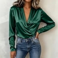 thumbnail image 6 of BUIGTTKLOP Womens Satin Tops Wrap V Neck Top Long Sleeve Shirts Dressy Casual Business Blouses Fall Outfits, 6 of 8