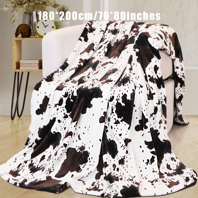 1pc Soft and Warm Cow Print Blanket - Plush Fleece Flannel Throw for All-Season Comfort - Perfect for Daughters, Adults, Students, and Teens