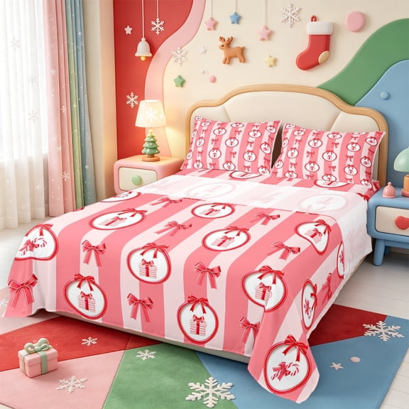 Manfei Vintage Christmas Snowman Bed Sheets,Merry Xmas Full Size Sheets,4 Pieces,1 Flat Sheet,1 Fitted Sheet and 2 Pillowcases