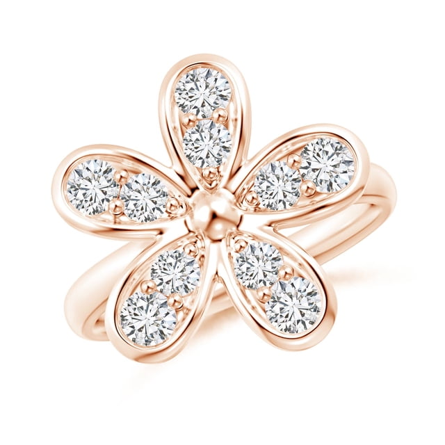 Angara Natural Diamond Ring - Pave-Set Diamond Daisy Ring in 14K Rose Gold for Women (Ring Size = 9)