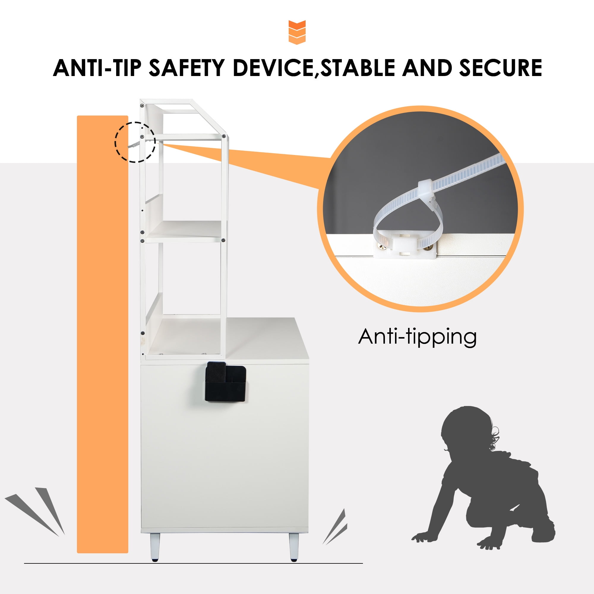 resenkos 55" Cat Litter Box Enclosure Hidden with 2 Storage Shelves and Doors, Wood Cat House Furniture with Scratch, Fit Most of Litter Box, White