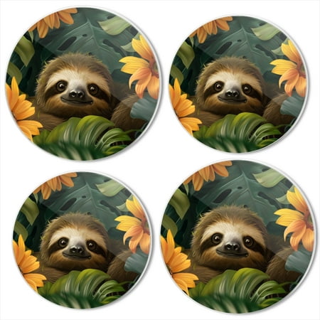 

BaHomeck Electric Stove Burner Covers Set of 4 Round Metal Gas Stove Burner Covers 8 Inch and 10 Inch Kitchen Decor Cute Smiling Sloth In The Jungle Surrounded By Large Leaves And Orange Flowers
