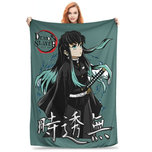 Muichiro Tokito  Flannel Throw Blankets Anime Demon Slayer Blanket for Sofa Office Warm Bedspread,gitf