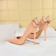 thumbnail image 3 of Zapatos de mujer de tacón alto con plataforma, de boca baja, delgados, para banquetes, con punta hueca, con diamantes de agua y lazo en la espalda, para bodas y novias, 3 of 5