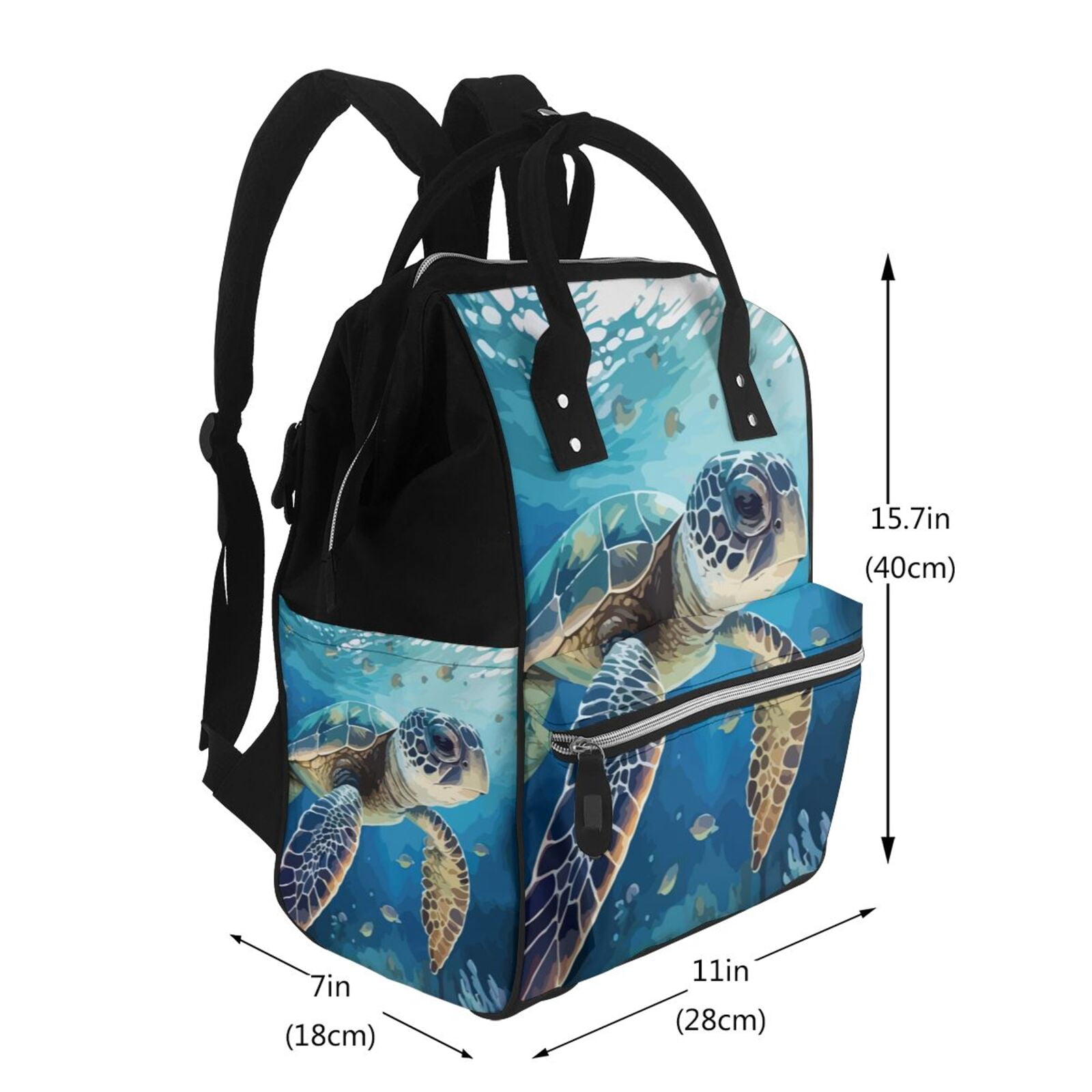 Ratiio Watercolor Turtle Mummy Backpack - Waterproof Twill Canvas, Large Capacity Diaper Bag with Multiple Pockets and Adjustable Straps