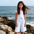 thumbnail image 5 of Pants for Girls Size 11-12Y Kids Striped Elastic Waist Shorts Five Length Solid, 5 of 6