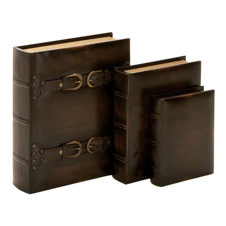 Buckle Strap Accent - Decmode Wooden 8, 10, And 13 Inch Book Boxes With Leather Buckle And Strap Accents, Walnut Brown - Set of 3