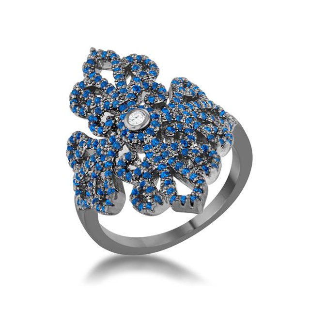 Womens Vi CToria 1.23 CT Sapphire Cubic Zirconia Hematite Filigree Cocktail Ring - Size 6
