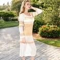 thumbnail image 5 of Women's Multicolor Striped Off-Shoulder Knit Dress - Medium, Beige, 5 of 7