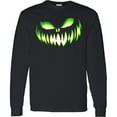 thumbnail image 3 of Inktastic Wide Grinning Pumpkin Face in Lime Green Glow Long Sleeve T-Shirt, 3 of 5