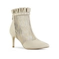 thumbnail image 1 of Unique Bargains Bottines à Talons Hauts en Maille à Volants pour Femmes Beige 10, 1 of 7