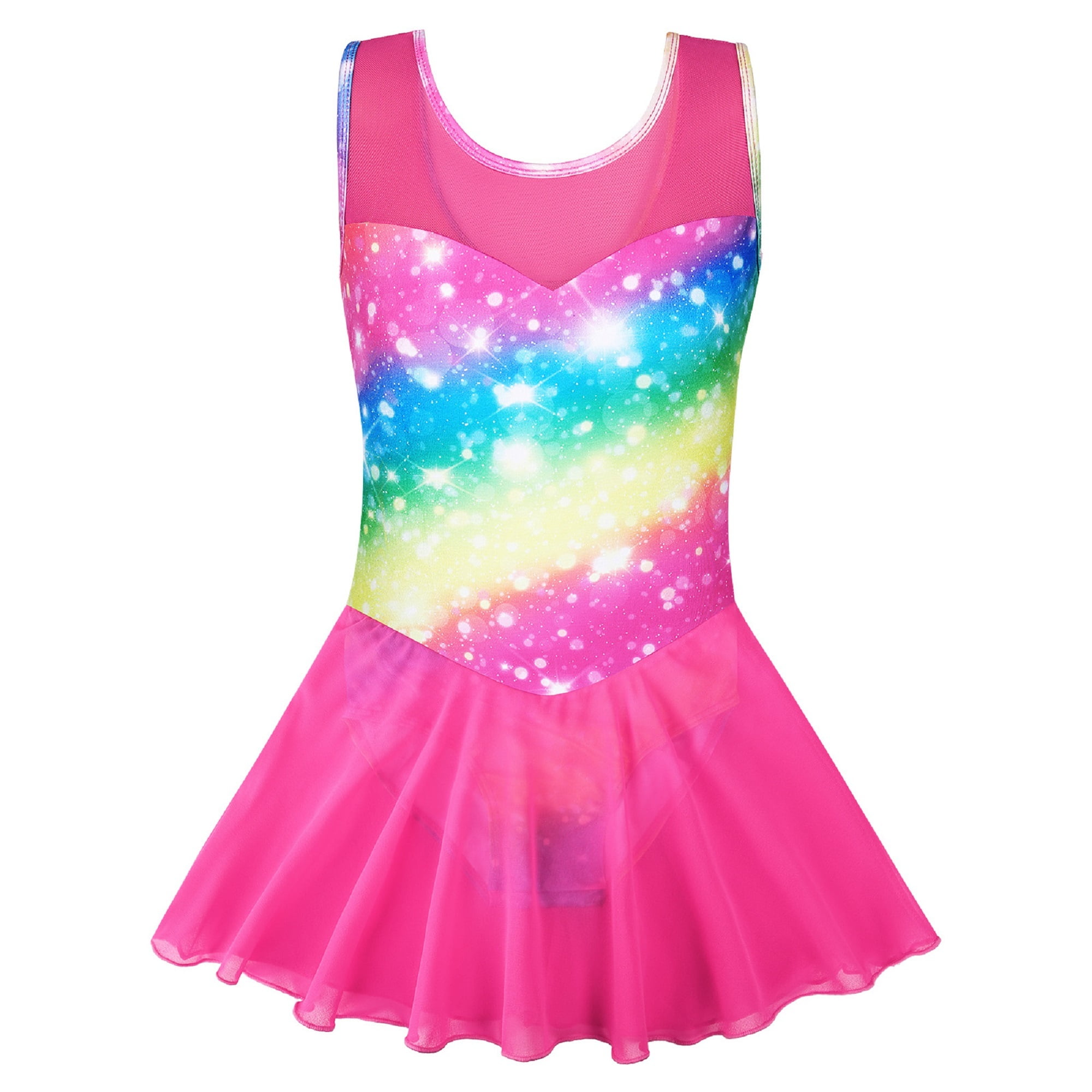 Girls Sleeveless Ballet Dress Tulle Dance Pink Skirted Leotard