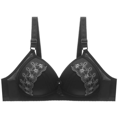 

BIZIZA Women s Bra Full Coverage Adjustable Straps Embroidered Support Bras Push Up Bralette Black 44