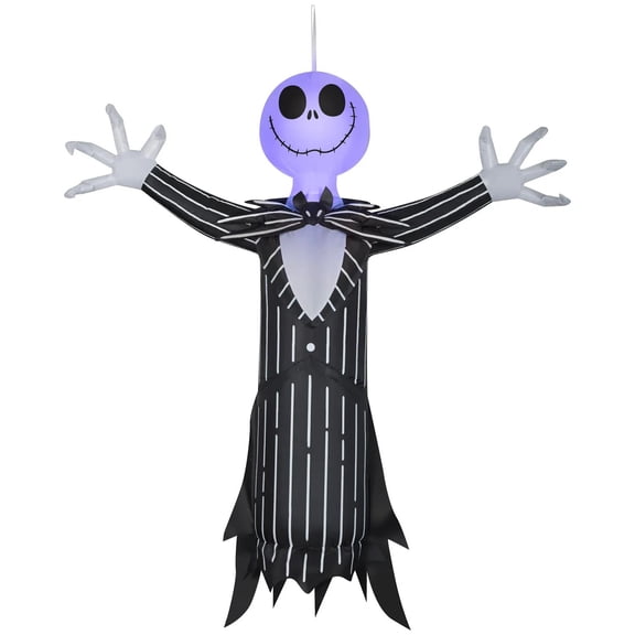 Gemmy 4 ft Airblown Blowup Inflatable Hanging Jack Skellington with Blinking Lights Outdoor Decoration - Black