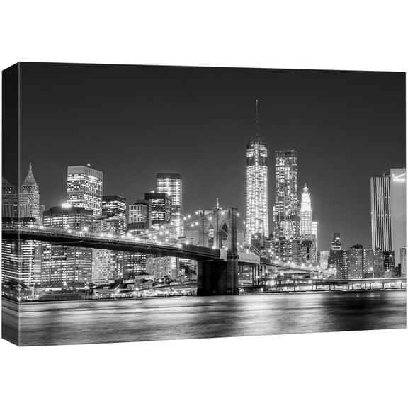 wall26 Canvas Print Wall Art Manhattan Skyline & Brooklyn Bridge in NYC Architecture & Maps Cityscape Photography Realism Global Scenic Colorful Multicolor for Living Room, Bedroom, Office -