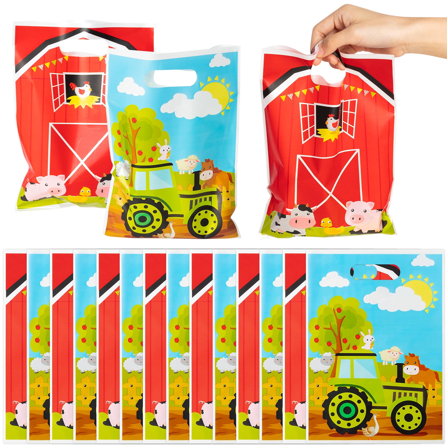 A1diee 60Pcs Farm Animals Party Favor Goodie Treat Bags Cow Chick Barnyard Animals Themed Snack Candy Plastic Bag for Birthday Party Decorations Supplies Farmhouse Gift Bags for Girls Kids Baby Shower