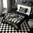 thumbnail image 3 of Meiyoeat Vintage Dirt Bike Pattern Twin Comforter Sets 2pcs for Men, American Flag Print Bedding Set, Camo Black Beige,Black Reversible, 3 of 6