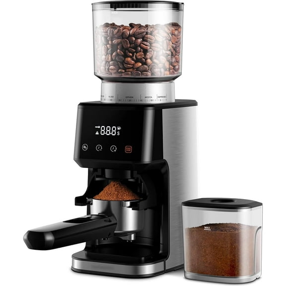 GDOR Conical Burr Espresso Coffee Grinder Electric with Precision Timer 2.0, Touchscreen Adjustable Burr Mill with 51 Precise Settings for Home Use, Anti-static, Stainless Steel