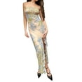 thumbnail image 2 of KelaJuan Women Wrap Chest Bodycon Dress Floral Print Strapless Ruffles Slit Backless Party Dress, 2 of 7