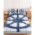thumbnail image 2 of Full Size Fitted Sheet Set - Blue Coastal 3 Piece Bedding Sets 16" Deep Pocket Fitted Sheet with 2 Pillowcases Nautical Summer Beach Ocean Brushed Microfiber Hotel Luxury Bed Sheets, 2 of 9