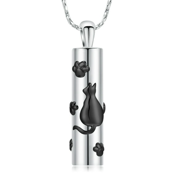 Cylinder Urn Necklace for Ashes for Women Men Pet Cremation Jewelry with Cute Cat Vial Memorial for Loved One Ashes Urn Pendant