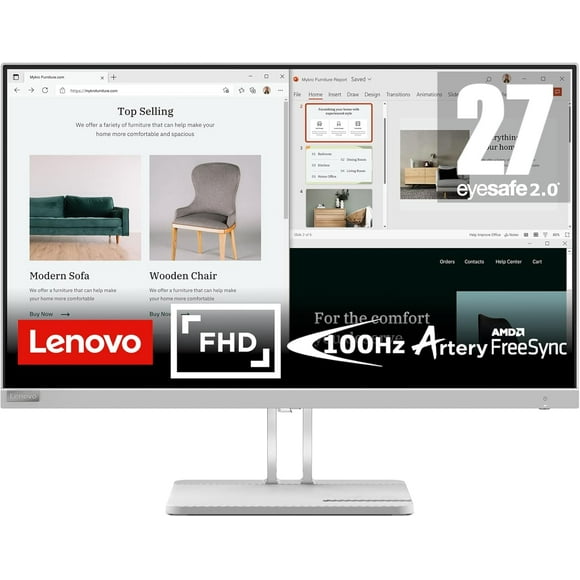 Open Box - Lenovo L27e-40 Monitor, 27” Display, FHD Resolution, 300 nits, 100Hz Refresh Rate, AMD FreeSync, HDMI 1.4 and VGA, Tilt-Adjustable Stand