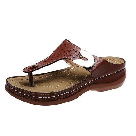 Savings Clearance 2025! asdoklhq Womens Shoes Clearance Sale Women s Solid Color Sandals Summer Flip Flops Thick Heel Slippers Hollow Casual Shoes