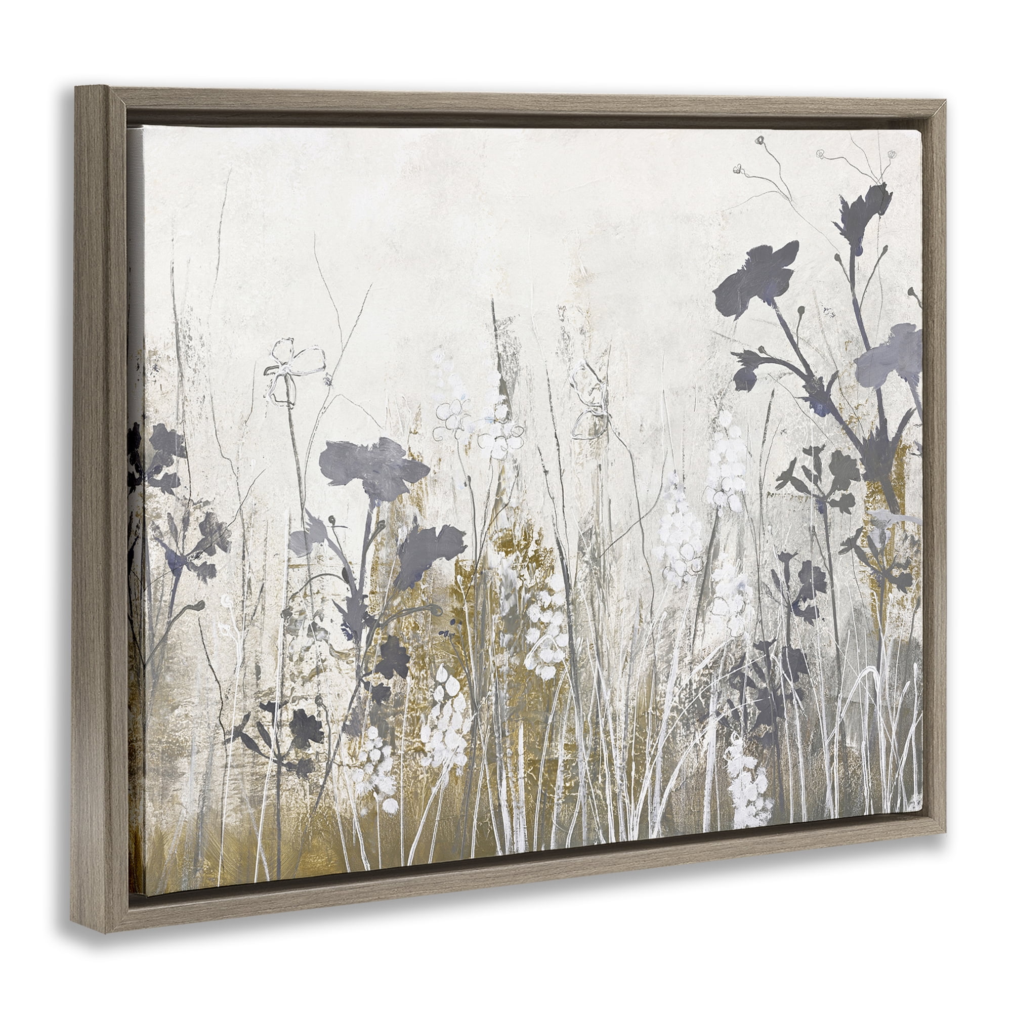 Stupell Industries Grey Flower Silhouettes Plants & Flowers Painting Brown Floater Framed Canvas Art Print Wall Art, 21 x 17