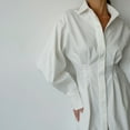 thumbnail image 5 of Female Button Up Long Sleeve Mini T Shirt Dress Lapel Collar Pleated Flared Short Dresses White L, 5 of 9