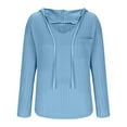 thumbnail image 4 of Miluxas Women's V Neck Hoodies Solid Color Knitted Jacquard Long Sleeve Sweatshirt Drawstring Pullover Tops with Pocket Light Blue S(S), 4 of 6