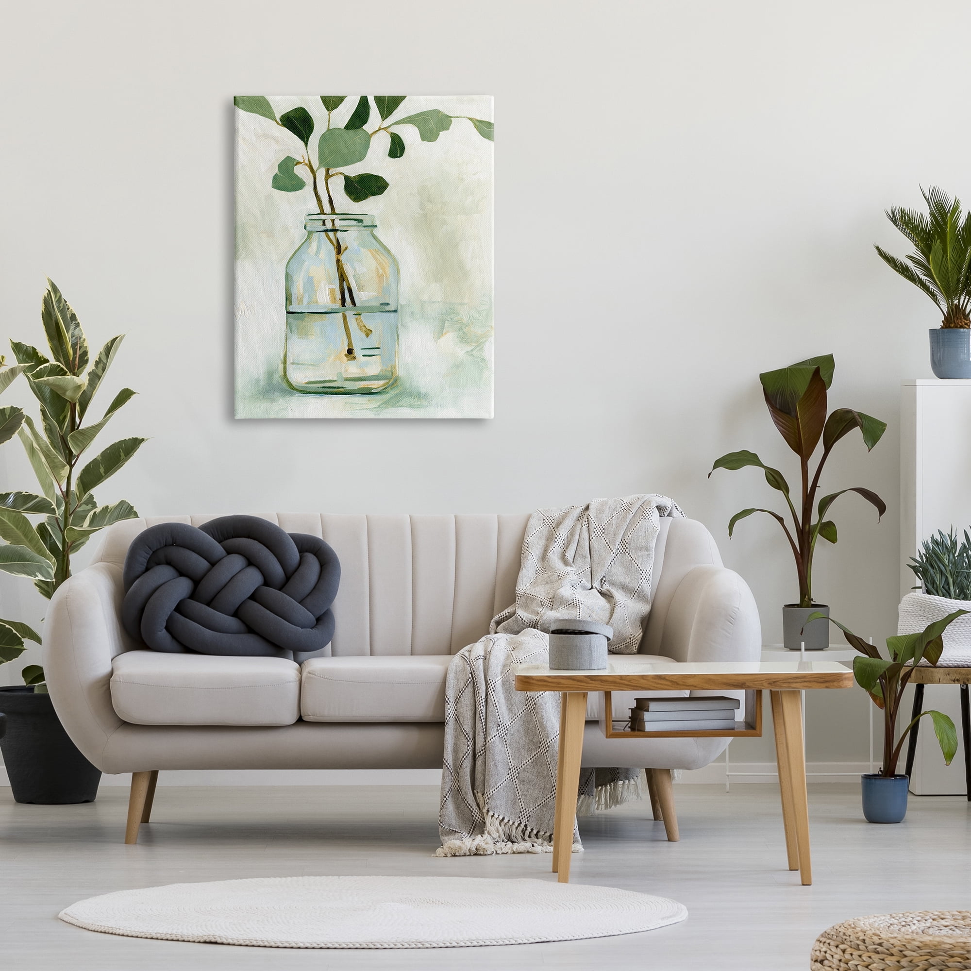 Stupell Industries Green Eucalyptus Branch Glass Jar Contemporary Still Life Botanical & Floral Painting Gallery Wrapped Canvas Print Wall Art, 30 x 40