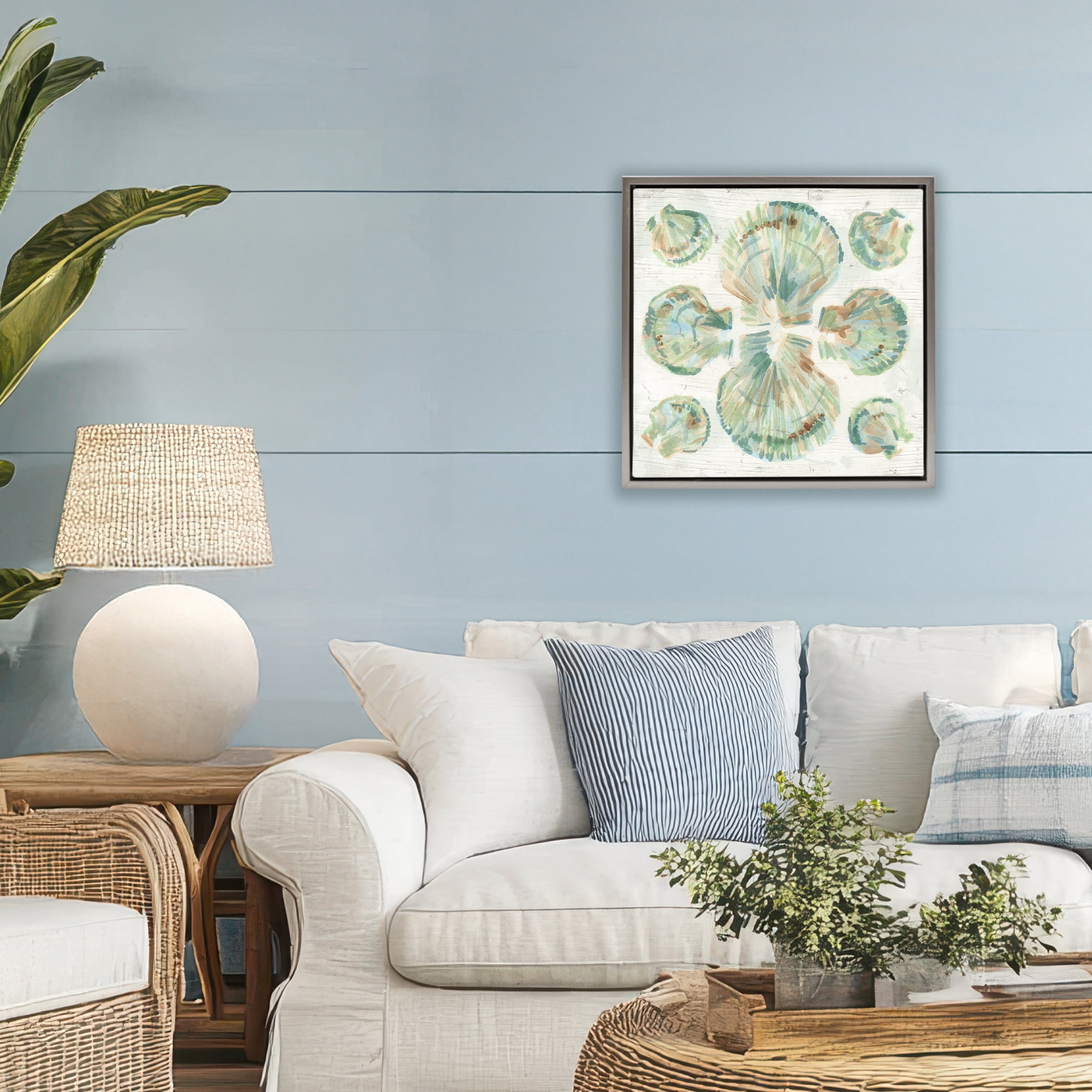 Stupell Industries Saltwashed Shells Symmetry Gray Framed Floater Canvas Wall Art, design by June Erica Vess