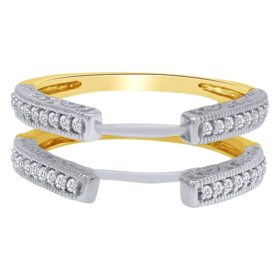 Round Shape White Cubic Zirconia Two Tone Curved Enhancer Guard Ring 10k Yellow Gold Ring Size - 9