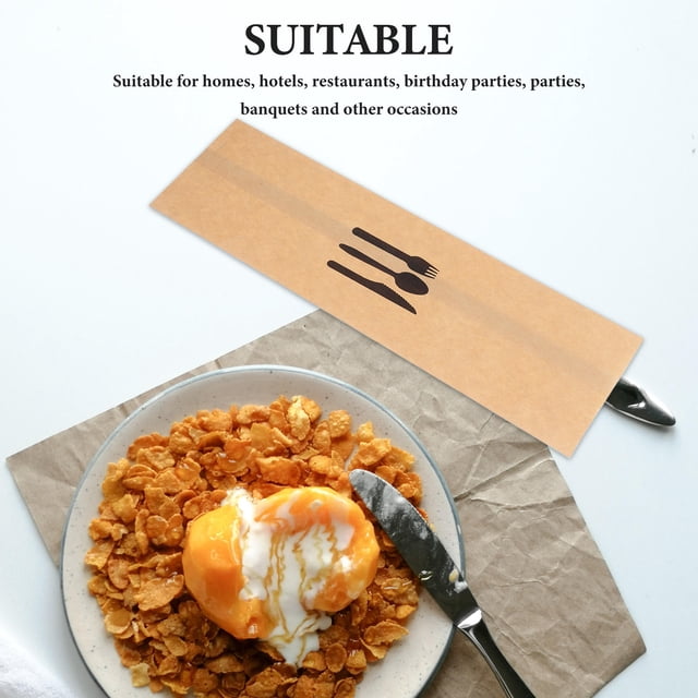 IFANLANDOR 100pcs Kraft Paper Utensil Sleeve Elegant Design for General Users at Parties