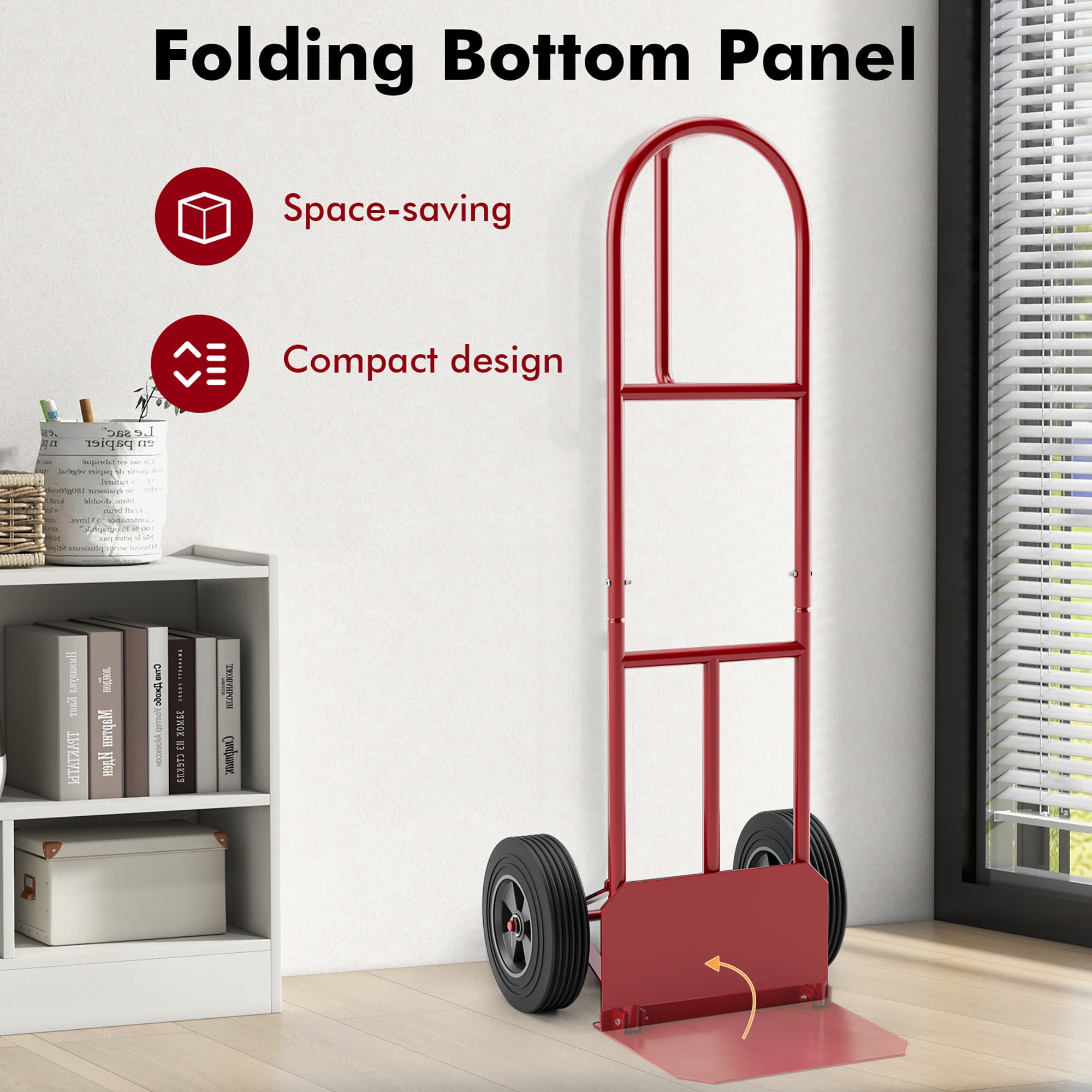 Gymax Heavy Duty Hand Truck Trolley 660lbs Capacity Dolly Cart w/ Foldable Nose Plate Red