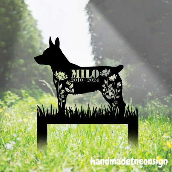 Handmadetneonsign Rat Terrier Dog Memorial Stake, Dog Metal Stakes, Dog Grave Garden Yard Stake 040433
