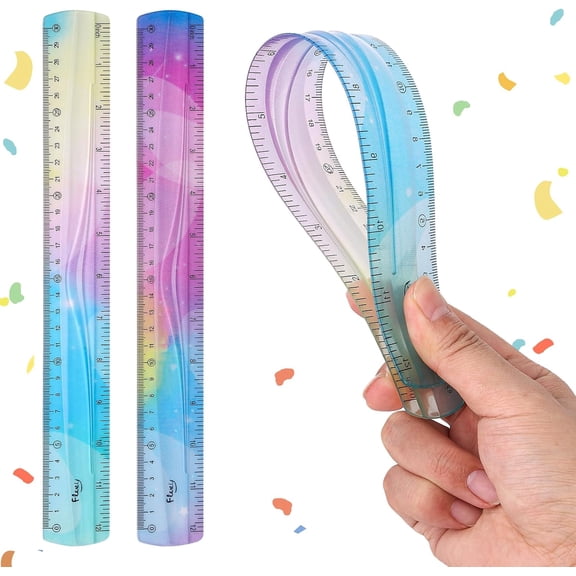 2PC Flexible Ruler 12 Inch, Gradient Colour Plastic Ruler, Soft Bendable Rulers with Centimeters and Inches for Student Office Supplies, Colorful