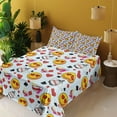 thumbnail image 2 of Ambesonne Emoji Fitted & Top Sheet Set with Sham, Alice Inspirations Pots Faces, Soft Blue Mustard, 2 of 5