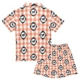 thumbnail image 2 of FORMRS Niños Short Sleeve Top and Pants Pajama Set Unisex Satin 2-Piece Sleepwear, Sizes 13-14Y, Orange Plaid Horse Pattern, 2 of 8