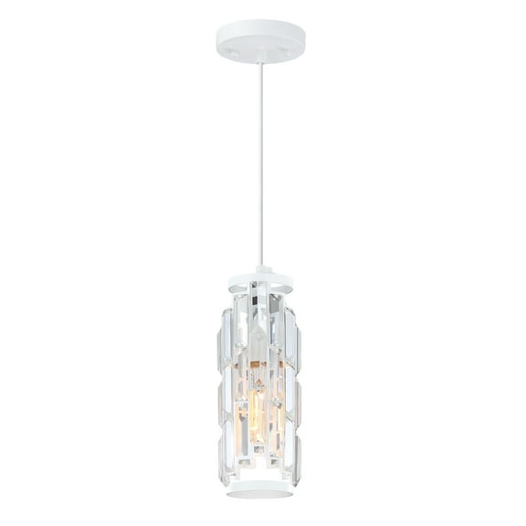 60-Watts 1-Light White Mini Pendant Light with Crystal Glass Shade