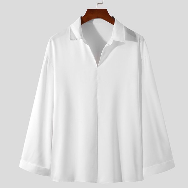 Blusas y camisas de manga larga con cuello en V para hombre, moda informal, cuello alto, camisa de manga larga, blusa con solapa para hombre