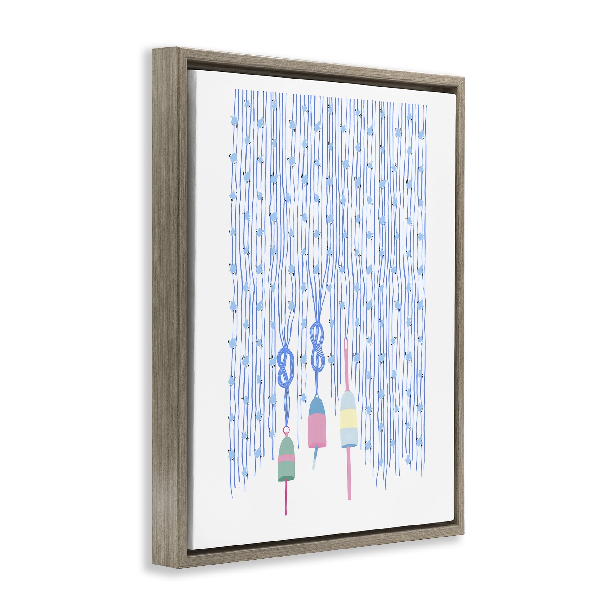 Stupell Industries Hanging Buoys on Ropes Brown Framed Floater Canvas Wall Art, design by Melissa Tilley