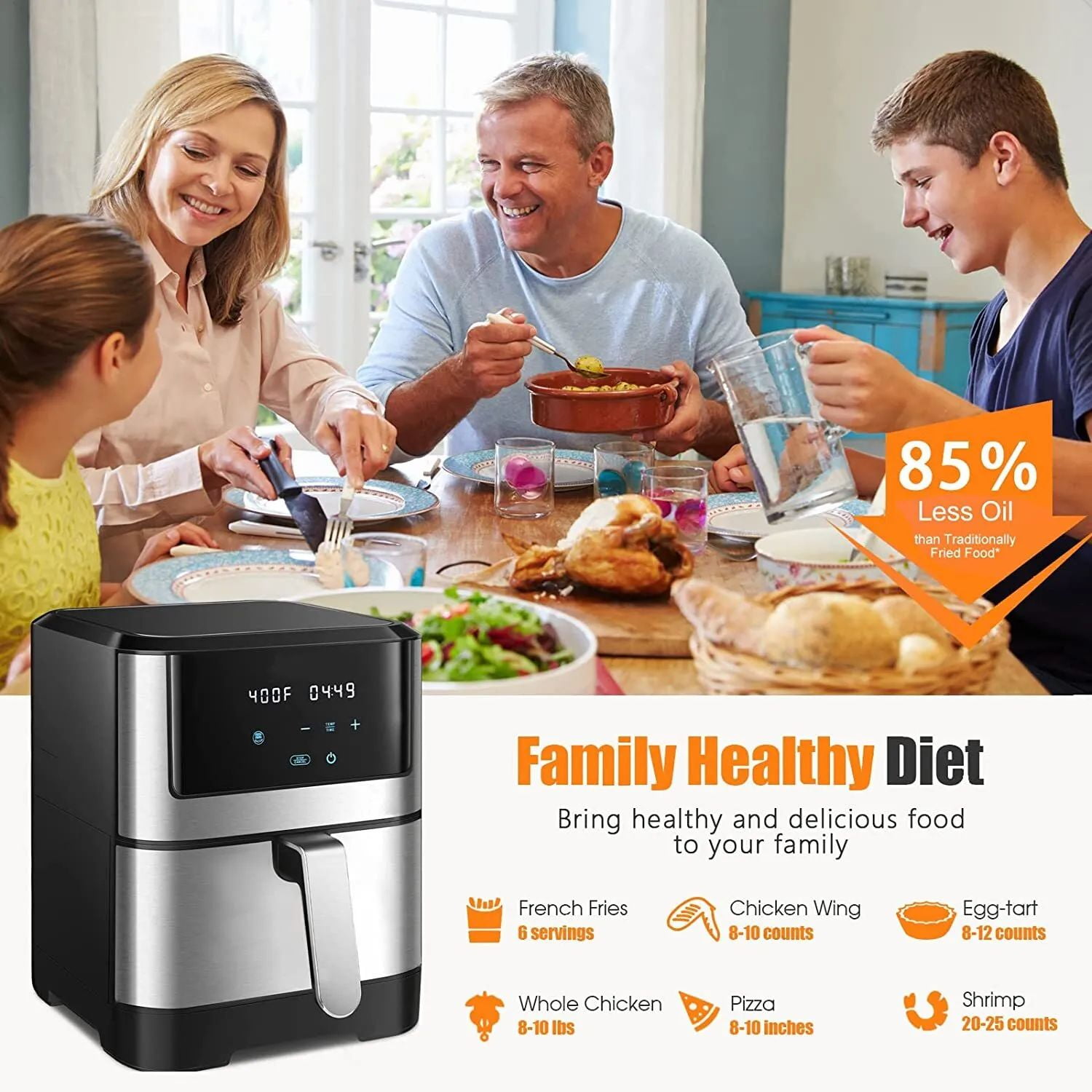 JSTUOKE 8.5QT 1500W Air Fryer Oven, 10-in-1 Family-Sized Oven, Digital Air Fryer Oil Free Low Fat Healthy Cooker With Touch Screen and Temperature Control
