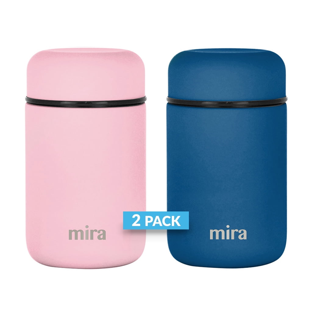 MIRA 2 Pack Insulated Food Jar Thermos for Hot Food & Soup, Compact Stainless Steel Vacuum Lunch Container, 13.5 oz, Denim & Rose Pink