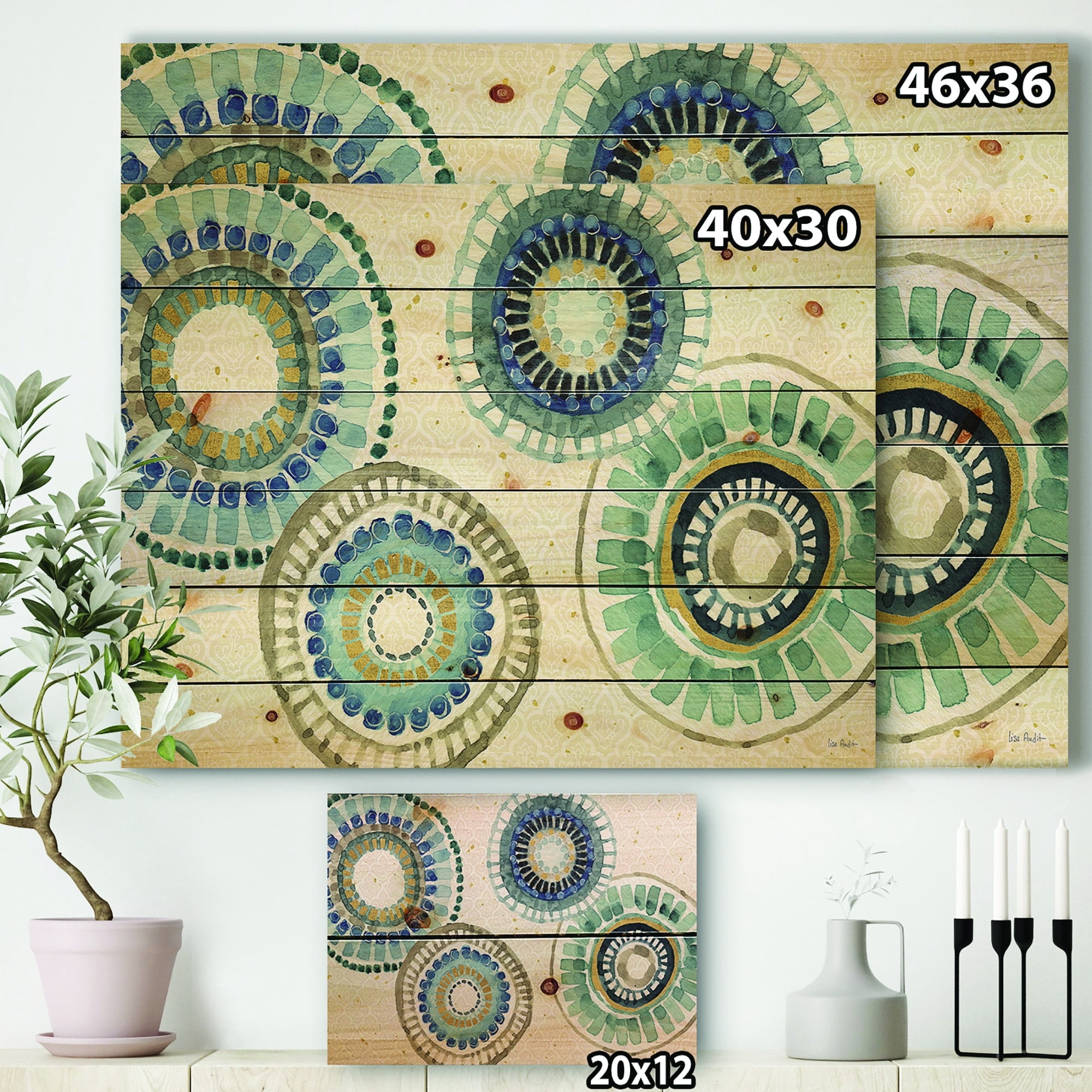 Designart Modern Gold Timetable II Mid-Century Modern Print on Natural Pine Wood Art Print, 40" x 30"
